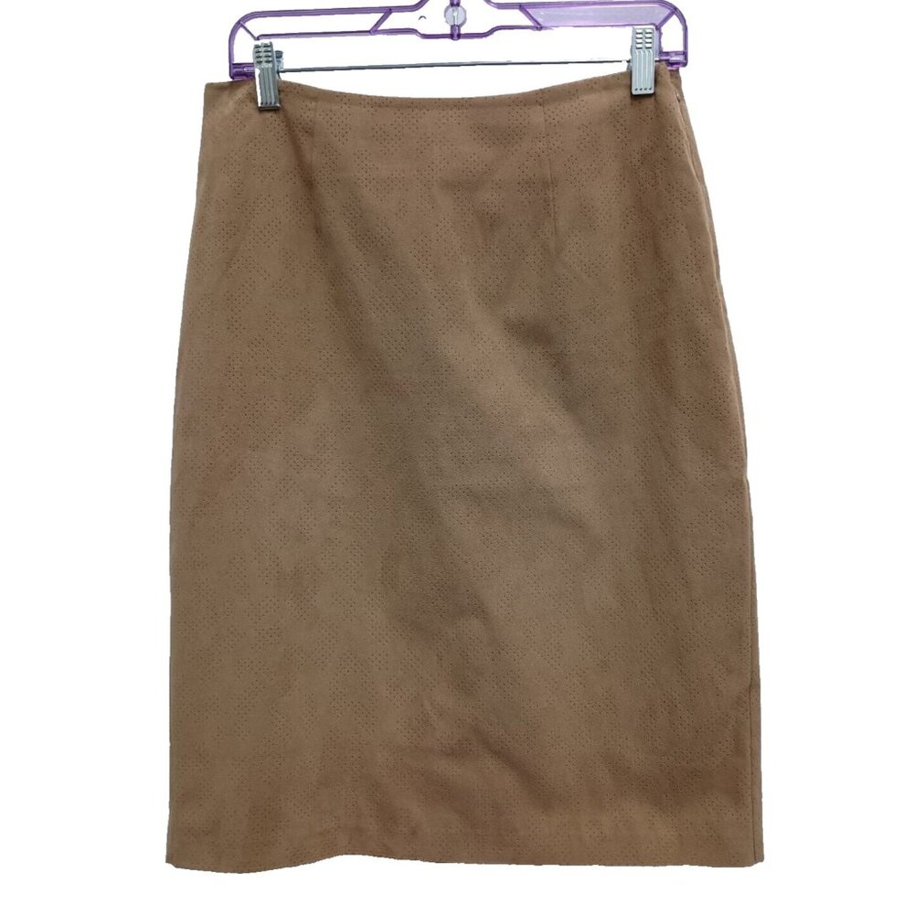 Chicos‎ Womens Faux Suede Pencil Skirt Small Beige Pull on Neutral Minimalist